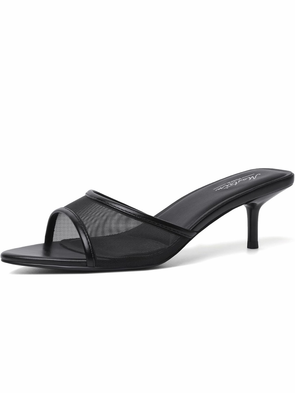 🆕Black Mesh Print Open-Toe Kitten Heel Mule